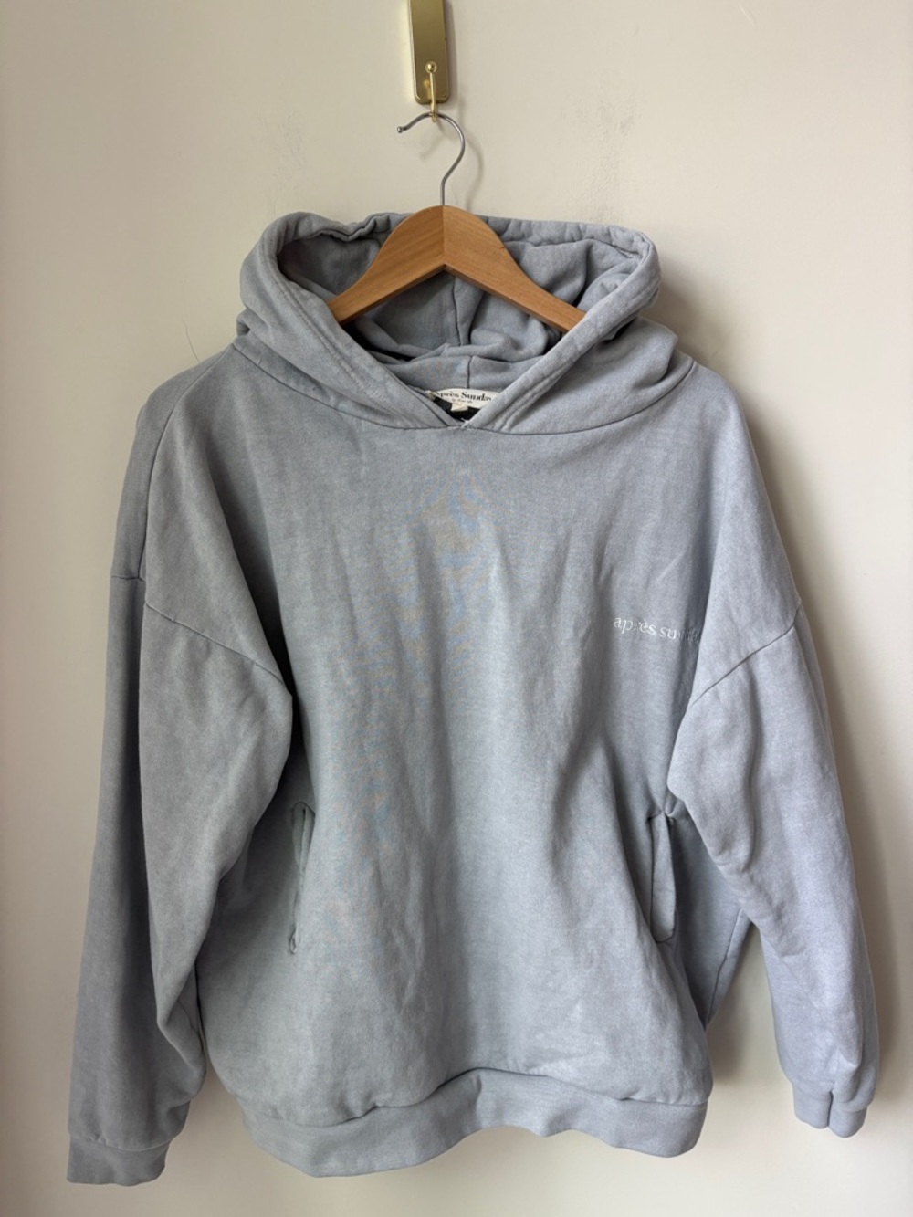 Après Sunday Heavyweight Hoodie in Stone Grey Pockets Embroidered Lounge Size M